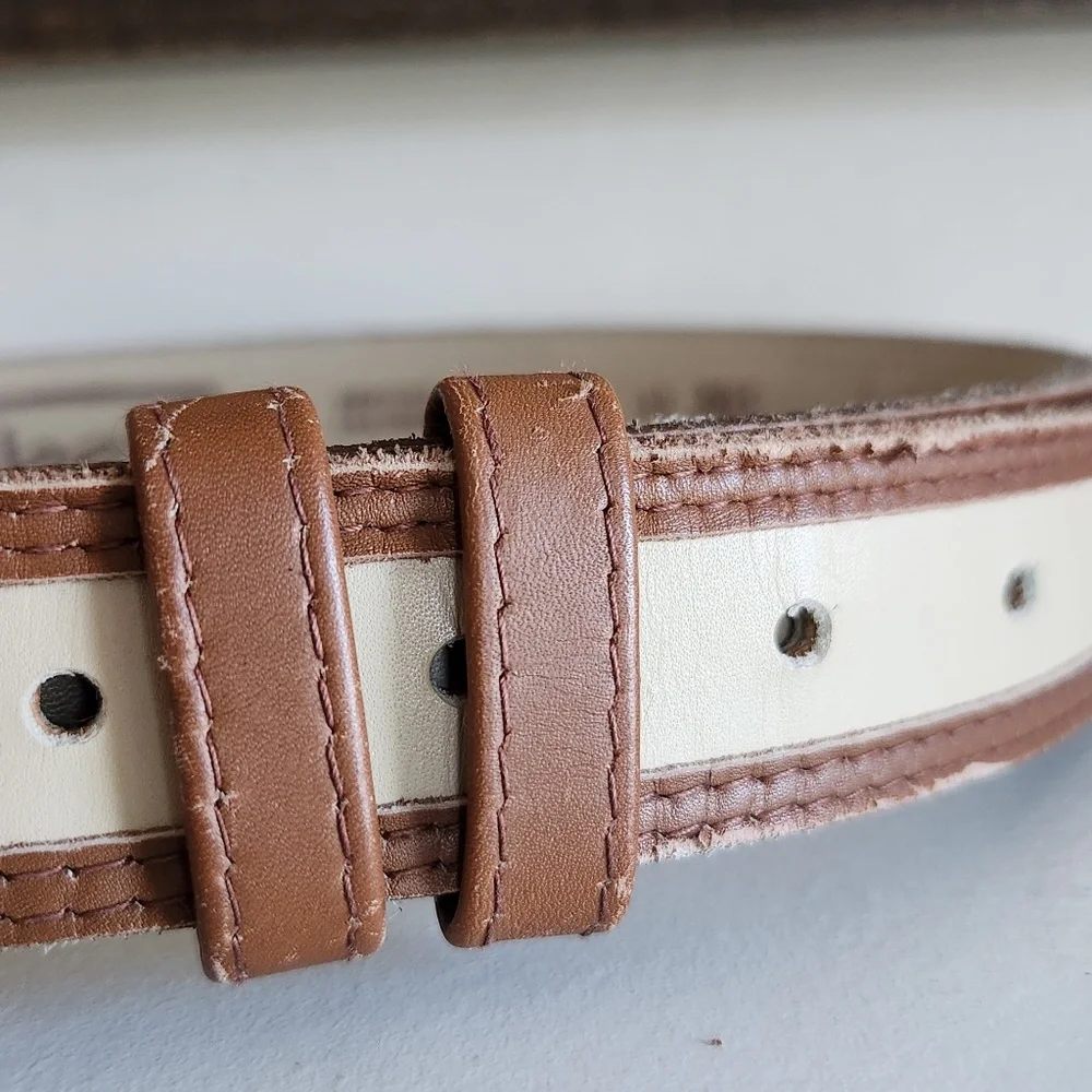 Vintage Talbots 2 tone beige/brown Leather belt Sz S Made in Italy